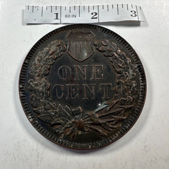 VINTAGE US 1877 REPRODUCTION 3" NOVELTY INDIAN HEAD, METAL MEDALLION - Picture 4 of 6